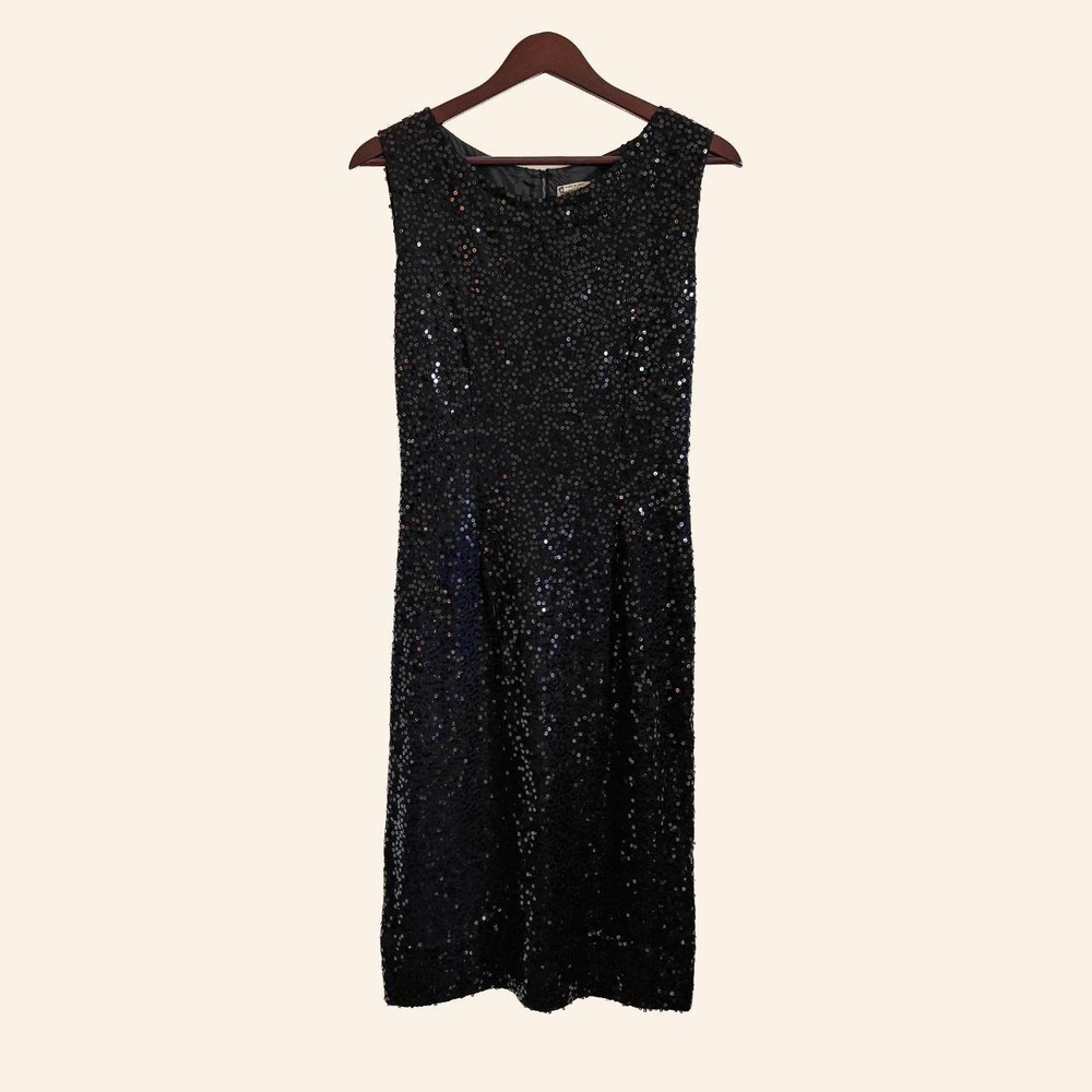 Marchesa di Grésy for I. Magnin & Co. Black Sequin Wool Dress